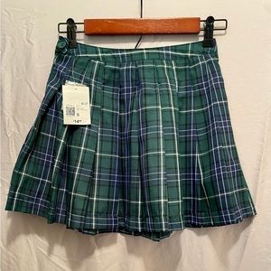 Green & Blue Plaid Pleaded Skirt